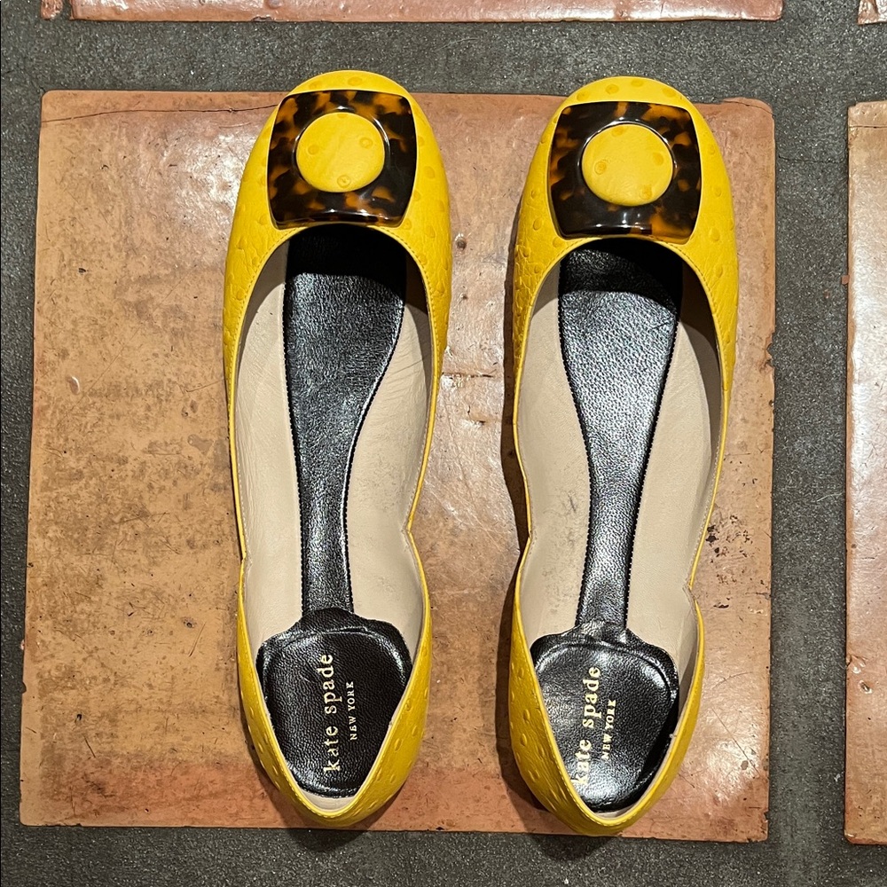 Kate Spade Yellow Ballet Flats. Sunflower faux ostrich skin.